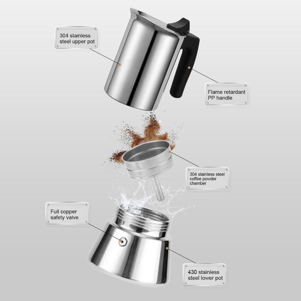Large Capacity Moka Pot Silver Stovetop Espresso Maker Stovetop Coffee Making Pot  Coffee Making