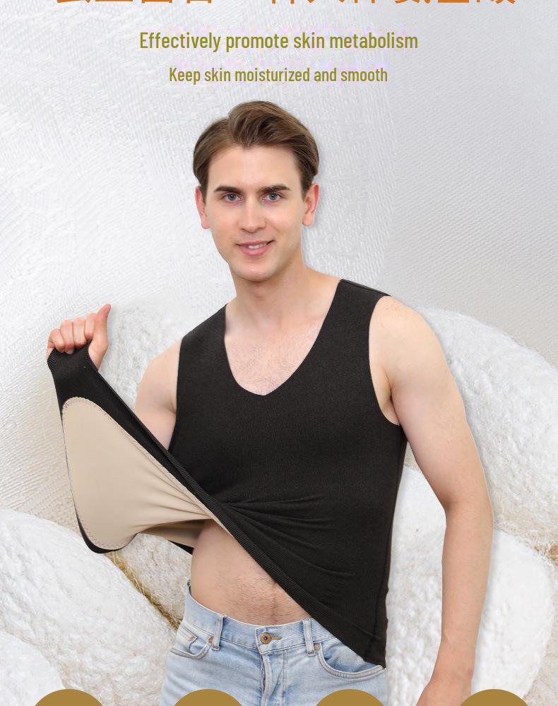 Мужской бесшовный шелковый жилет: Теплый, на бархатной подкладке, с подогревом сзади, облегающий крой, большой размер, идеально подходит для осени и зимы.