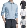 Men Spring Fall Dress Shirt Turn-down Collar Slim Fit Stretchy Single-breasted Long Sleeves Pure Color Mid Length Formal Business Event Office Top