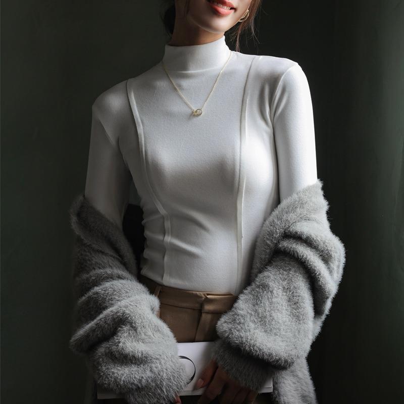 Women's Fall and Winter Half High Neck Bottom Slim Long Sleeve Top