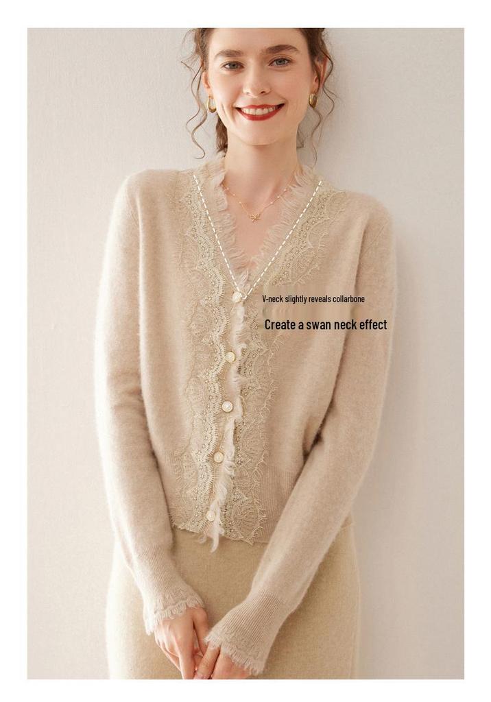 Women's V-Neck Cashmere Cardigan - Autumn/Winter Lace Button-Up Sweater Inner Wear