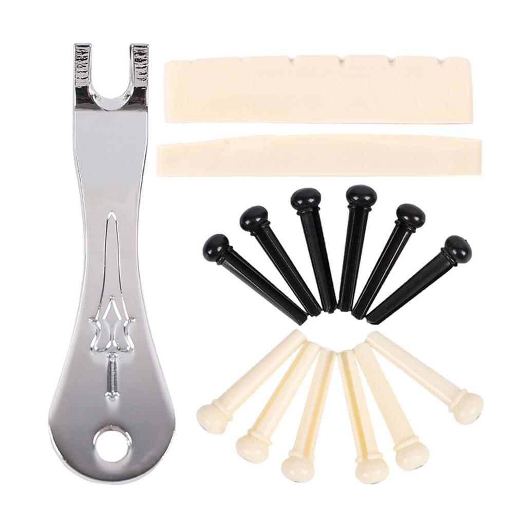 12Pcs Acoustic Guitar Bridge Pins with Bridge Pin Puller Remover Guitar Bridge Saddle Nut Guitar Pegs Replacement Parts