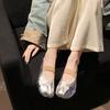 Cowhide Version~ French Leather Pleated Silver Split-toed Shoes for Women with Soft Soles Mary Jane Single Shoes Flat-soled Ladyshoes
