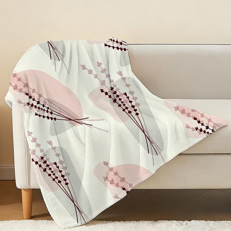 Hemmed Flannel Blanket – Minimalist Floral Design, Soft Cozy Breathable Throw, Ideal for Bedroom, Living Room, Sofa, Christmas & Halloween Home Use