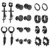 Set of 10 Pairs: Black Men's Earrings — Cross, Leaves, Skull, Round, Ball, Rivet, Cone, Coil & Ear Buckles