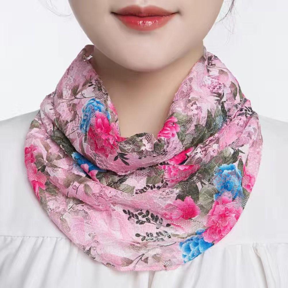 Floral Silk Scarf Ice Silk Neck Guard Scarf Summer Veil Women