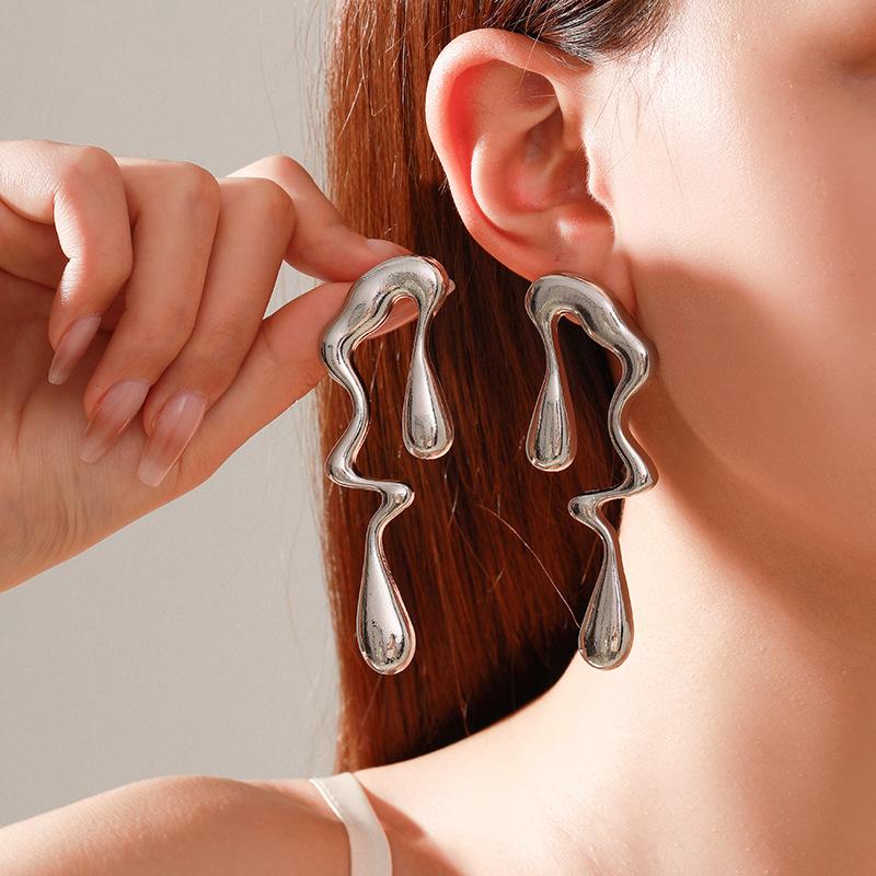 Accessories Liquid Irregular Geometric Stud Earrings Sweet Cool Personality Design Sense Simple Alloy Water Drop Earrings