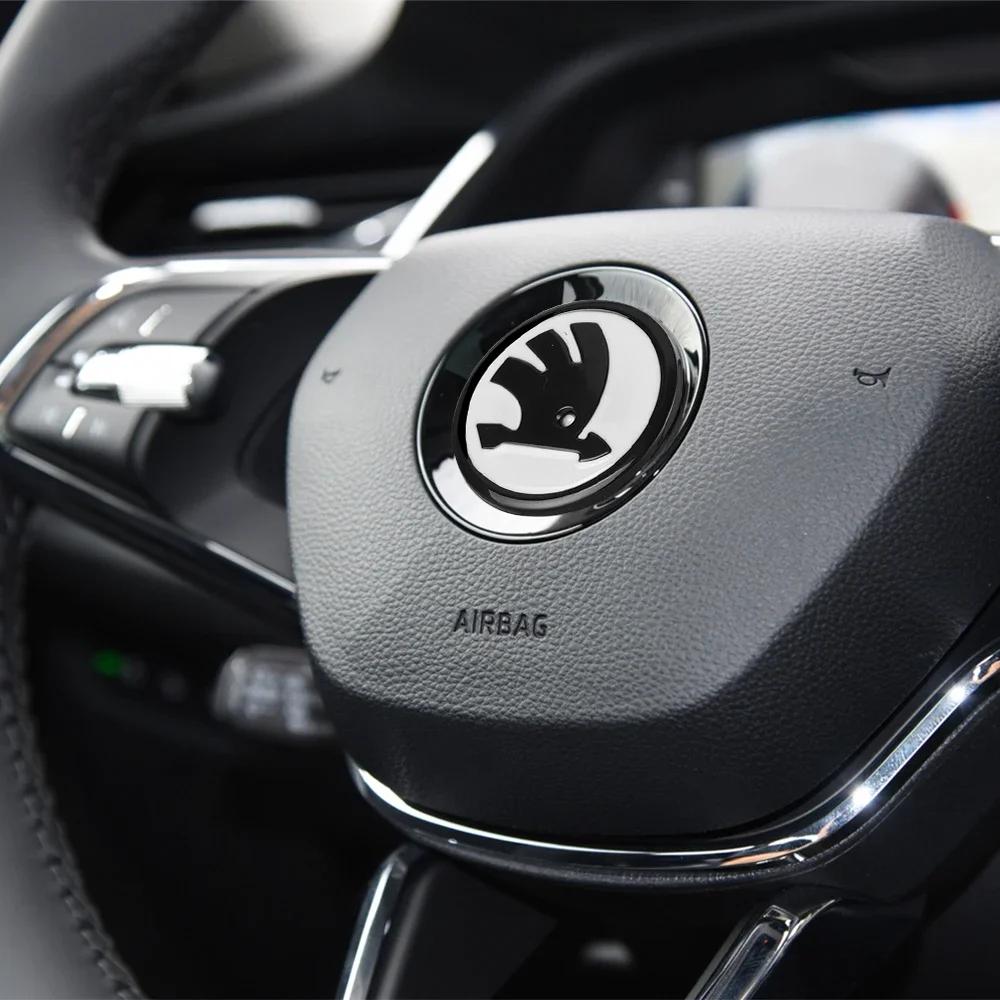 Car Sticker 47mm Car Interior Steering Wheel Sticker Decorative Accessories For Skoda Superb Octavia Rapid Kodiaq Kamiq Karoq Fa