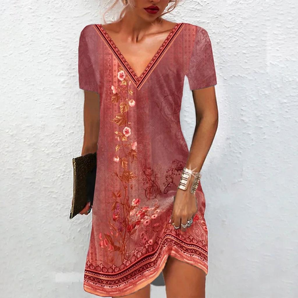 Женское платье с V-образным вырезом и пуговицами, женское лоскутное платье с цветочным принтом, длинное платье с короткими рукавами