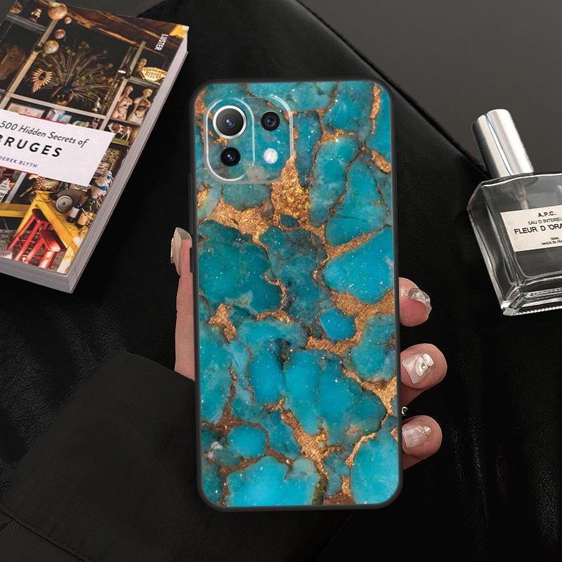 Turquoise Stone Flora Peacock Feather Case For Xiaomi 13 14 15 Ultra 11T 12T 13T 14T Pro POCO X7 Pro X3 X5 X6 F5 F6 M6 Pro Cover