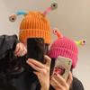 Cute Funny Frog Knitted Woolen Hat for Women In Autumn and Winter Big Head Circumference Warm Hat New Cold Hat for Students