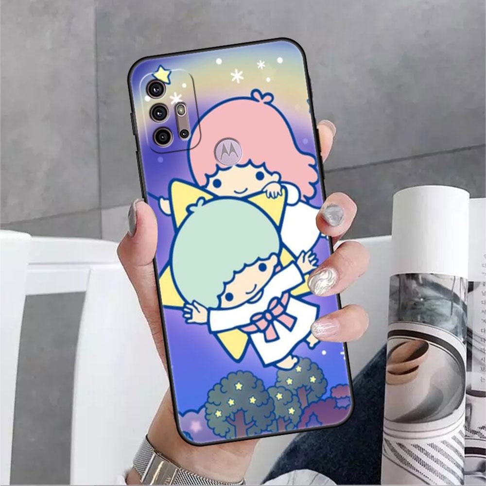 Милый чехол LittleTwinStars для Motorola G30 G60 Edge 20 G9 G22 G8 Power G31 G500 G50 30 Pro, черные мягкие чехлы для телефона