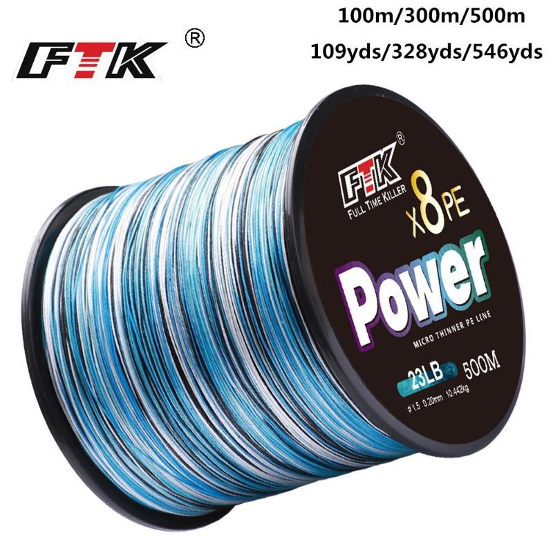FTK 100M/300M/500M PE плетеная леска рыболовная леска 18-45LB 0.16-0.35mm 8 Strand Multifilament PE рыболовная леска