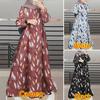 Spot Cross-Border New Printed Middle Eastern Muslim Malay Long Sleeve Round Neck Dress