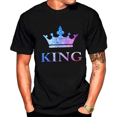 Летние хлопковые футболки с принтом King Queen, футболки с короткими рукавами для пар, мужские и женские повседневные футболки с графическим рисунком, футболки
