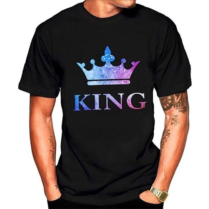 Летние хлопковые футболки с принтом King Queen, футболки с короткими рукавами для пар, мужские и женские повседневные футболки с графическим рисунком, футболки