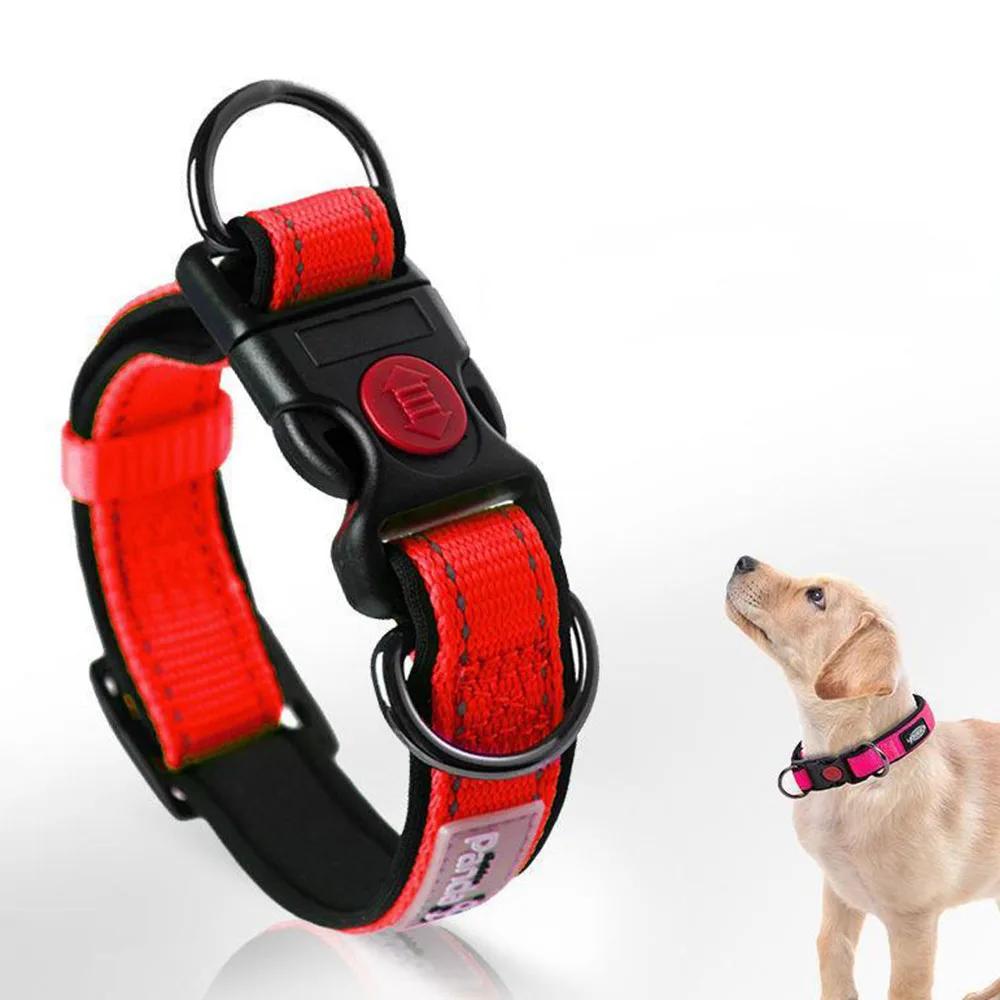 Fashion Adjustable Dog Collar Comfortable Soft Foam Padded Reflective Nylon with Double D Rings for Small Medium Large Dogs