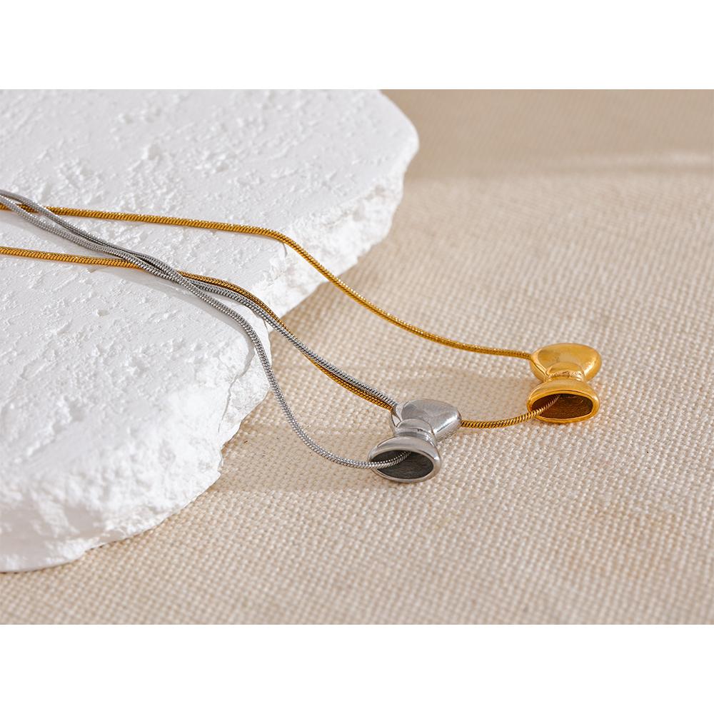 Yhpup Stainless Steel Cast Fashion Bow Knot Pendant Crossover Chain High Quality Textured Necklace Waterproof Trendy Jewelry