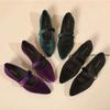 Fashion Elegant Velvet Ballet Flats Woman Luxury Velour Mary Jane Shoes Ladies Pointed Toe Buckle Strap Loafers In Purple Green
