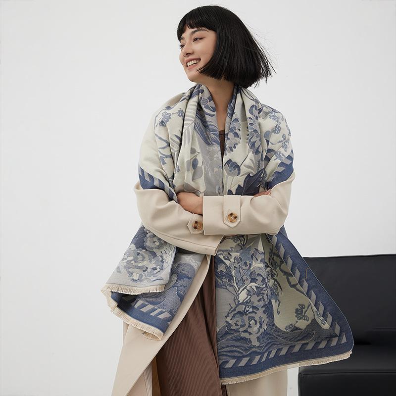 Scarf Women'S Winter Explosion Shawl With Double Use, Lengthened And Thickened Imitation Cashmere Tassel Retro Elegant Temperament Scarf