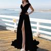 Женское платье макси с открытыми плечами и высоким разрезом, сексуальное платье для выпускного вечера с V-образным вырезом, формальное вечернее платье для коктейльной вечеринки со шлейфом