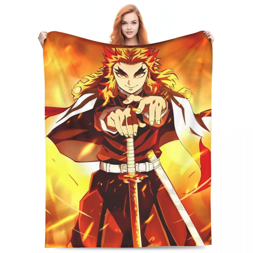 Пламенный столп Кёджуро Ренгоку Одеяла Аниме Клинок, рассекающий демонов Плюшевое Смешное Теплое Плед для покрывала Весна/Осень