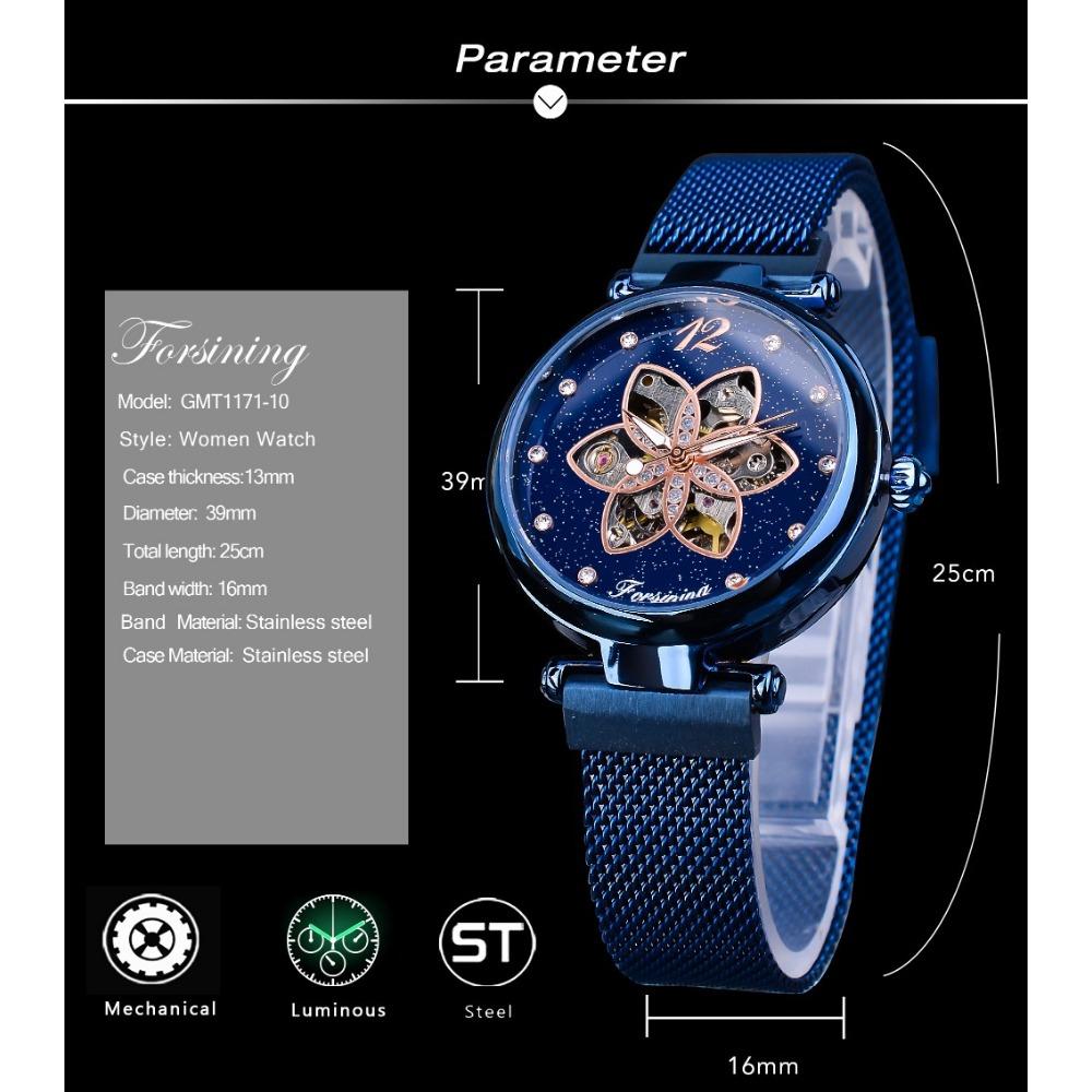 Forsining Ladies Fashion Casual Hollow Mechanical Mesh Belt Automatic Mechanical Watch