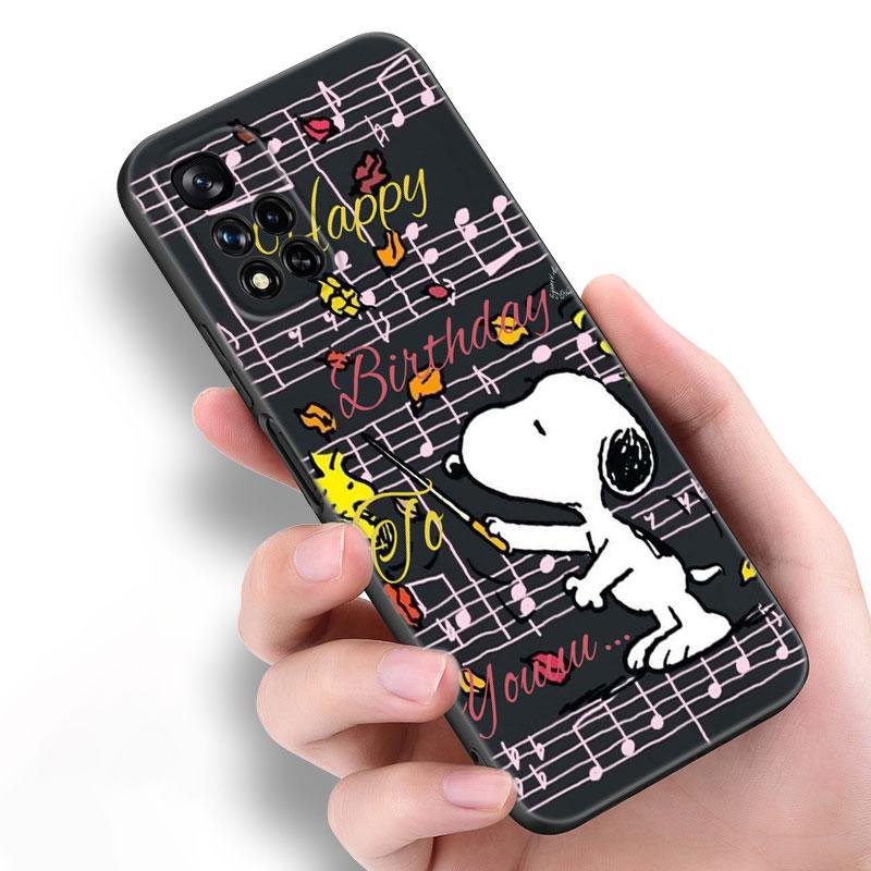 Cartoon Kawaii Snoopy Black Silicone Phone Case For Xiaomi POCO X3 X4 NFC F5 M3 M4 M6 X5 X6 Pro F3 F4 GT 5G C55 C65 M5