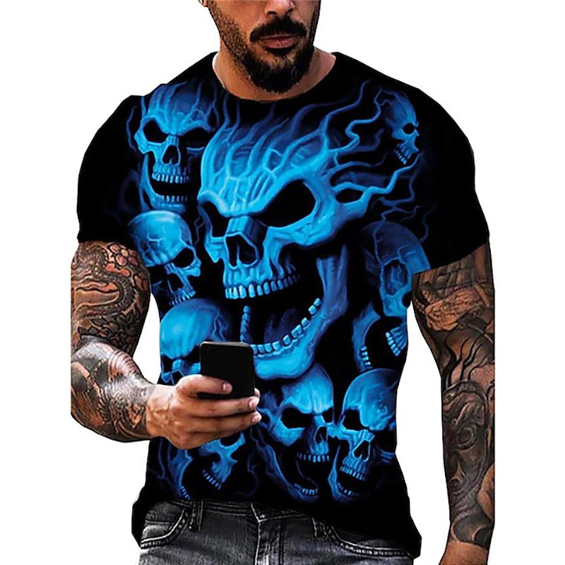Футболки с 3D-принтом Flame Skull для мужчин и женщин, с коротким рукавом и круглым вырезом, повседневные футболки Harajuku Y2k