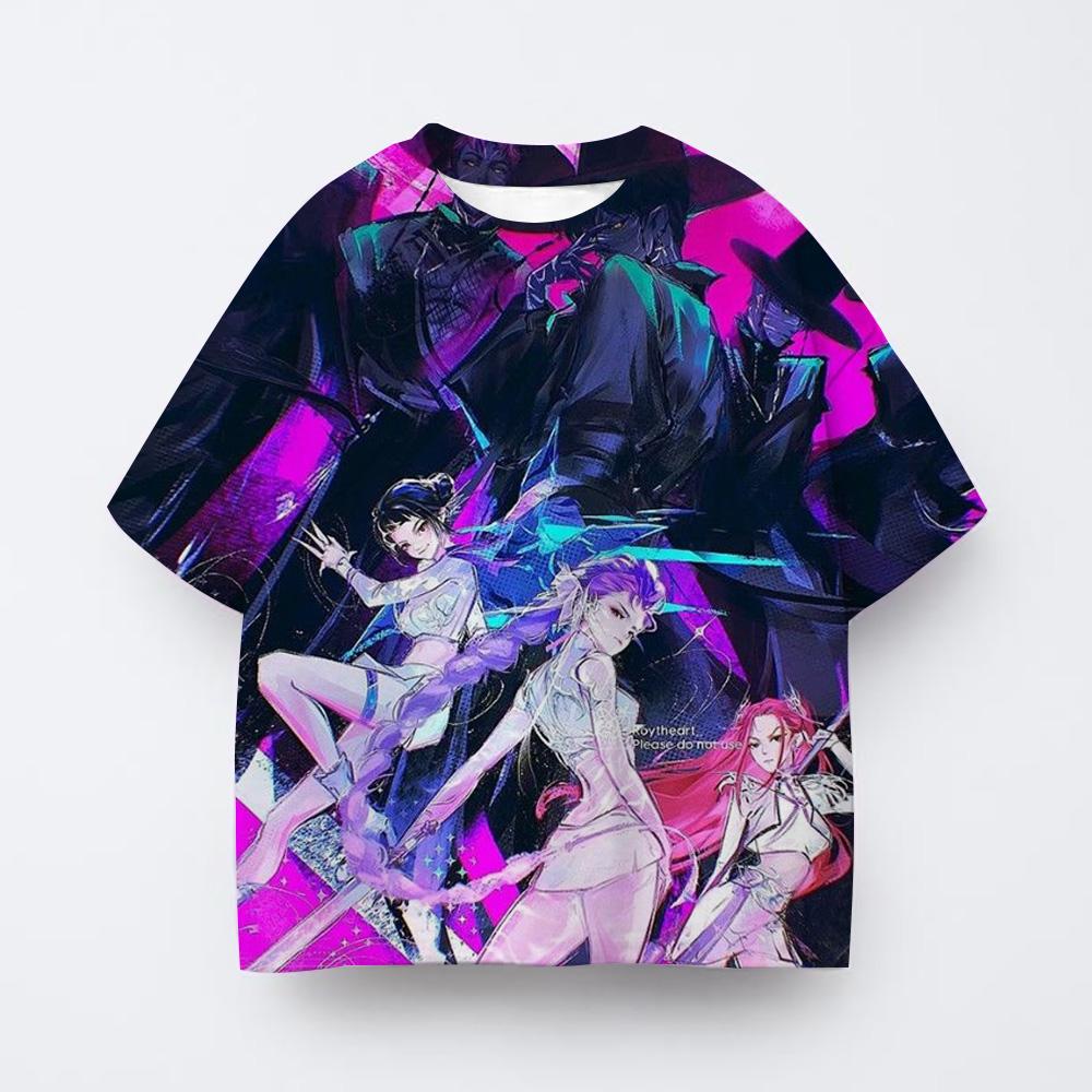 Одежда для маленькой девочки Kpop Охотники на демонов Мультяшная футболка Забавный подарок для фанатов Харадзюку Крутые детские футболки Хлопок Летние топы