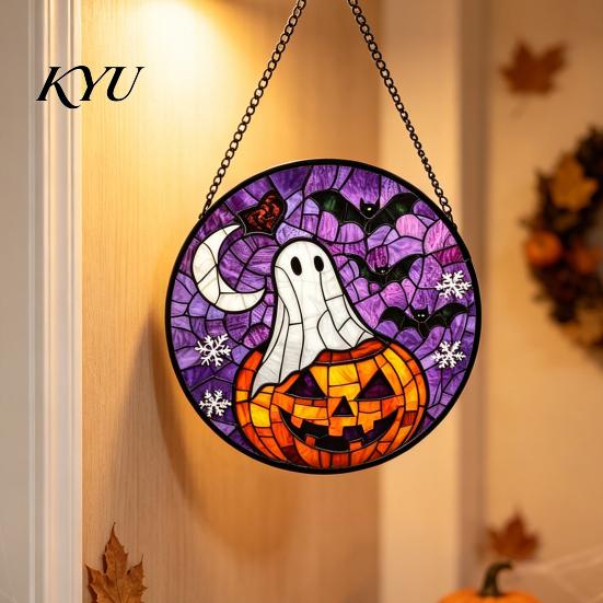 Old School Horror Room Decor Retro Halloween Pendant, Ghost/Bat/Spider Web/Pumpkin Head Print, Door Handle Welcome Sign Vintage Acrylic Hanging