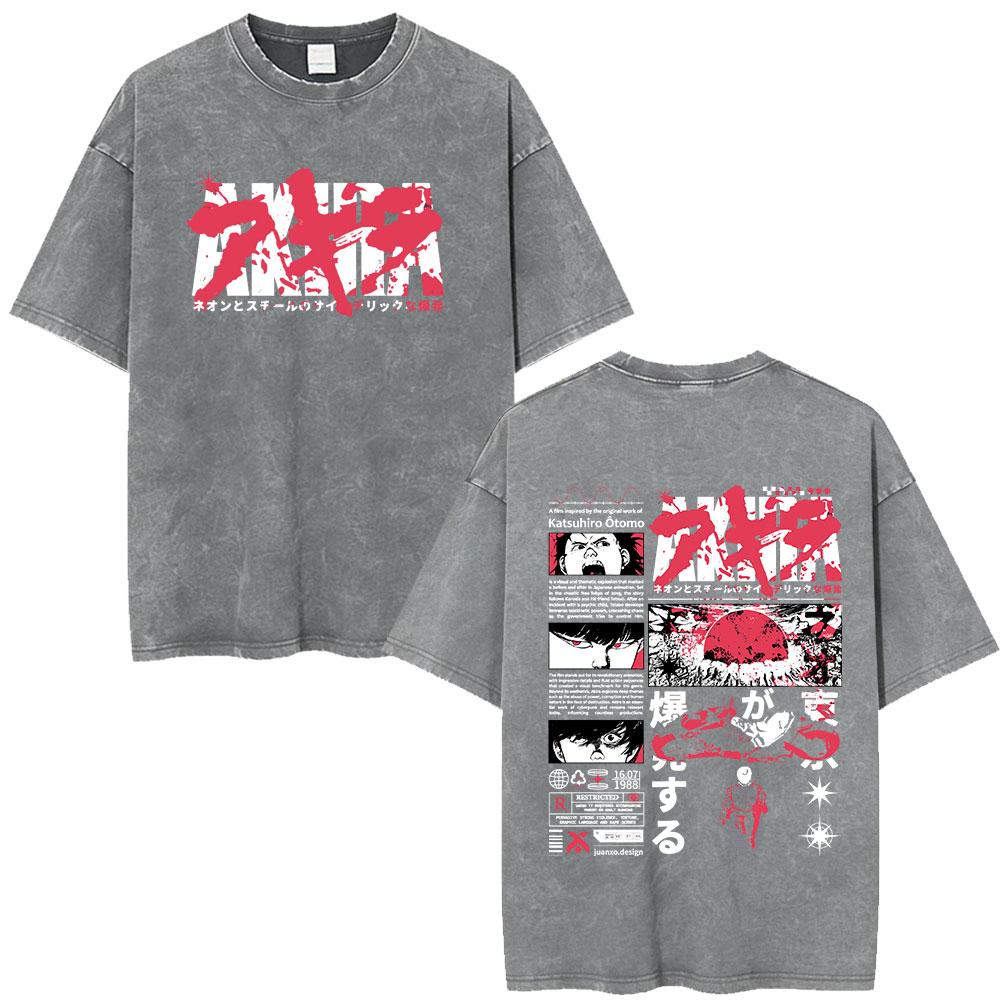 Anime Akira Vintage Washed T Shirts 90s Japanese Manga Shotaro Kaneda Tshirt Men Women Clothing Oversized Tshirts Streetwear