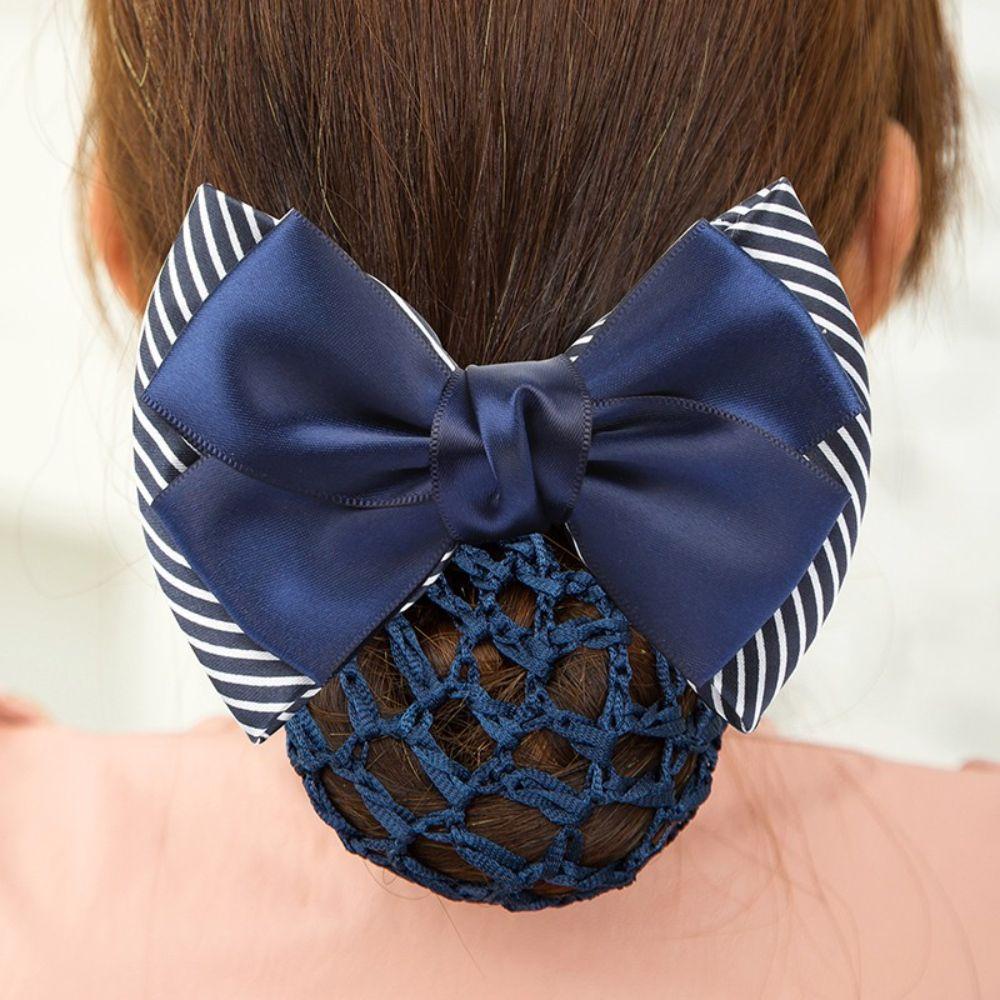 Lady Nurse Bowknot Ribbon Stripe Women Barrette Net Bun Crochet Net Bun Hair Cover Net Bun Snood