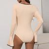 Женский повседневный комбинезон с квадратным воротником и расклешенными рукавами, эластичный осенний сексуальный облегающий комбинезон контрастного цвета