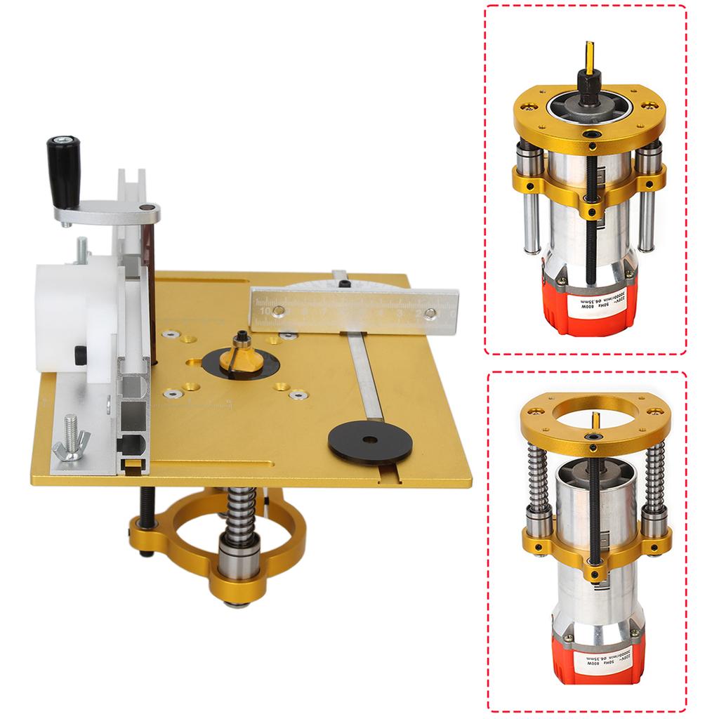 Gold Aluminum Router Table Insert Plate With Lift Base For Woodworking Benches Table Saw 65mm Motors Trimmer Engraving Machine