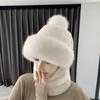 Winter Scarf Set Hooded Women's Plush Scarf Warm Hat Outdoor Ski Windproof Hat Thickened Plush Fluffy Woolen Hat
