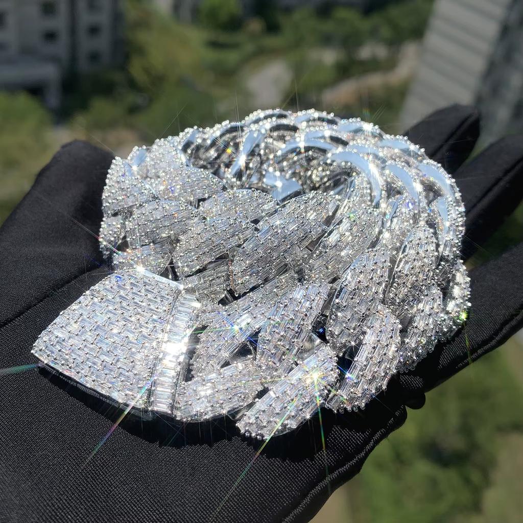 Серебряная цепь Майами Кубинская 15 мм Хип-хоп ожерелье для мужчин Инкрустированная багетным цирконом Звено Модная Рок-рэперская бижутерия