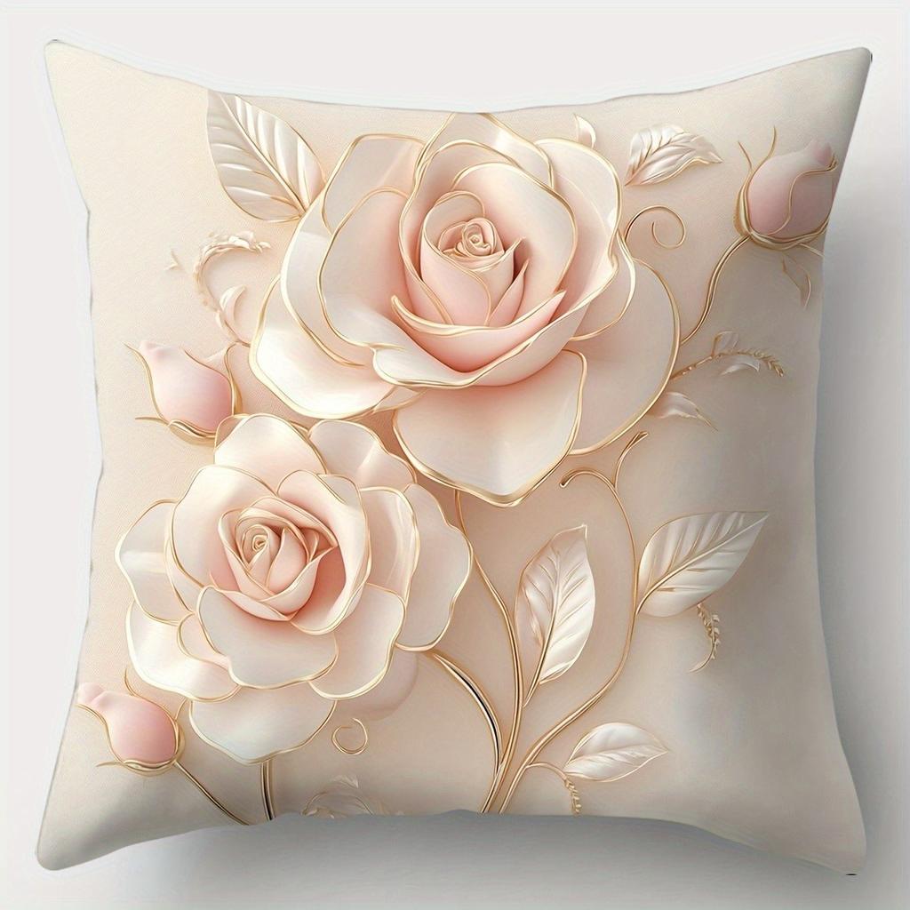 Elegant Pink Roses Pillow Covers For Home Pattern Cushion Cover Suitable For Sofa Bedroom Car Pillow Cover