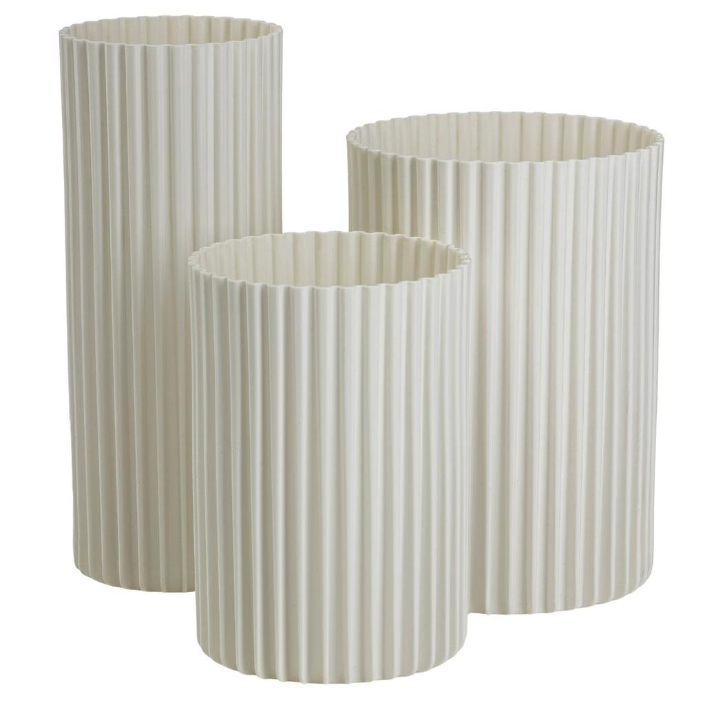 Set of 3 Modern Cream Ribs Vases