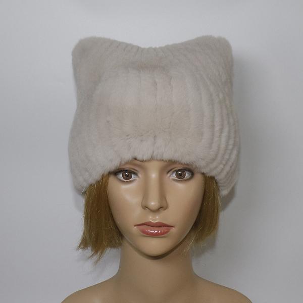 Зимняя модная меховая шапка для девочек, пушистая, теплая, из натурального меха кролика Рекс, шапки с кошачьими ушками, женская, толстая, хорошего качества, из меха кролика Рекс