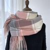 Checkered Scarf Women's Autumn and Winter Retro Imitation Cashmere Warm Tassel Scarf Shawl
