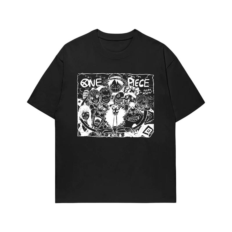 One Piece Команда Соломенной Шляпы Манга Эскиз Ретро Футболка Мужская Женская Винтажная Хлопковая Аниме Футболка Повседневная Свободная С Круглым Вырезом
