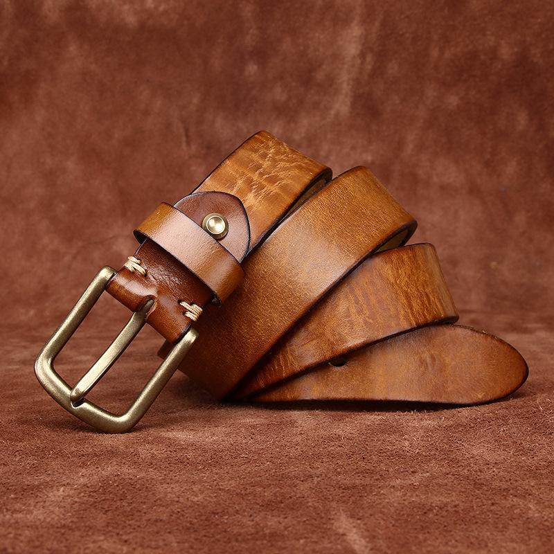 Ремень мужской винтажный матовый вымытый старый утолщенный первый слой коровьей кожи с латунной пряжкой повседневный джинсовый ремень мужской