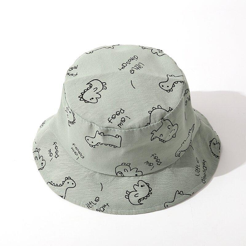 Cute Cartoon Dinosaur Baby Bucket Hat Sun Protection Soft Cotton Beach Cap For Kids Summer Outdoor Fisherman Hat