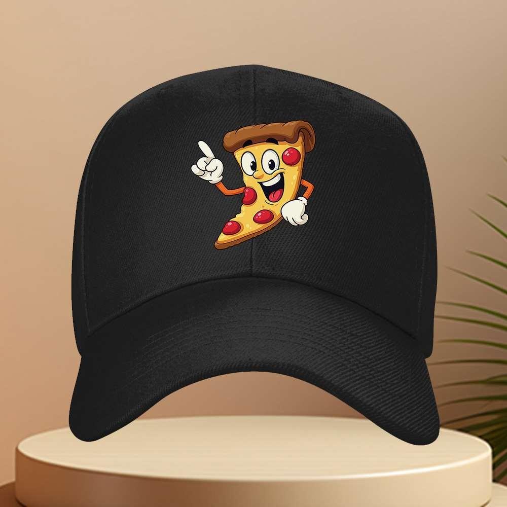 Happy Pizza Slice Character Baseball Cap Adjustable Unisex Outdoor Sports Travel Hat
