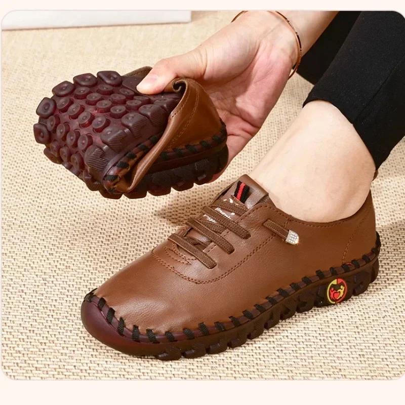 Fashion Fashion Women's Sneakers Loafers Pu Leather Oxford Soft Sole Flats Casual Ladies Non-Slip Comfortable Mother Shoes Mujer Zapatos