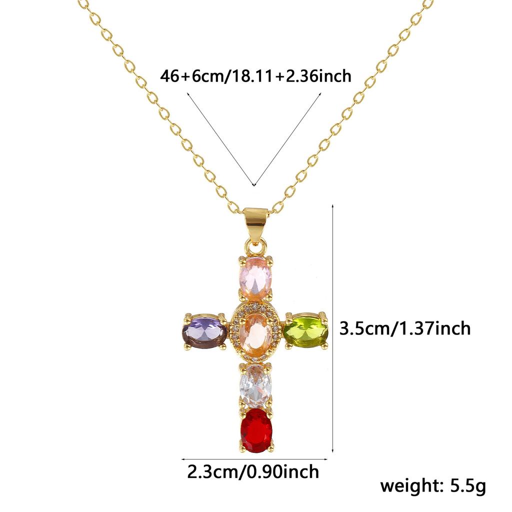 1 Piece Gold Plated Cross Charm Necklace Brass Chain Cubic Zirconia Pendant Necklace For Women Fashion Jewelry 46cm + 6cm