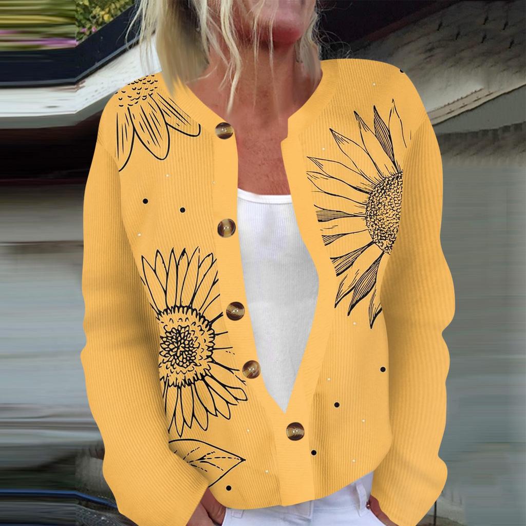 Women's Fashion Long Sleeve Christmas Snowman Snowflake Print Jacket Cardigan