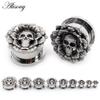 Alisouy 2pcs 6-25mm Retro Stainless Steel Skull Flower Unscrew Ear Tunnels Plugs Expander Stretcher Gauges Body Piercing Jewelry