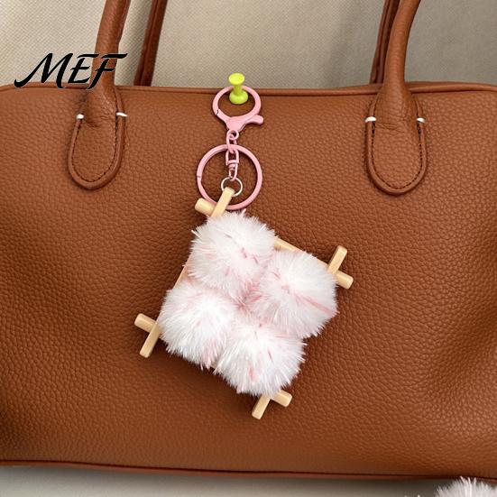 Food Shaped Decor Fermented Bean Curd Plush Keychain, Fluffy Doufu Bag Keychain Pendant Charm with Keyring, Backpack Handbag Purse Decoration